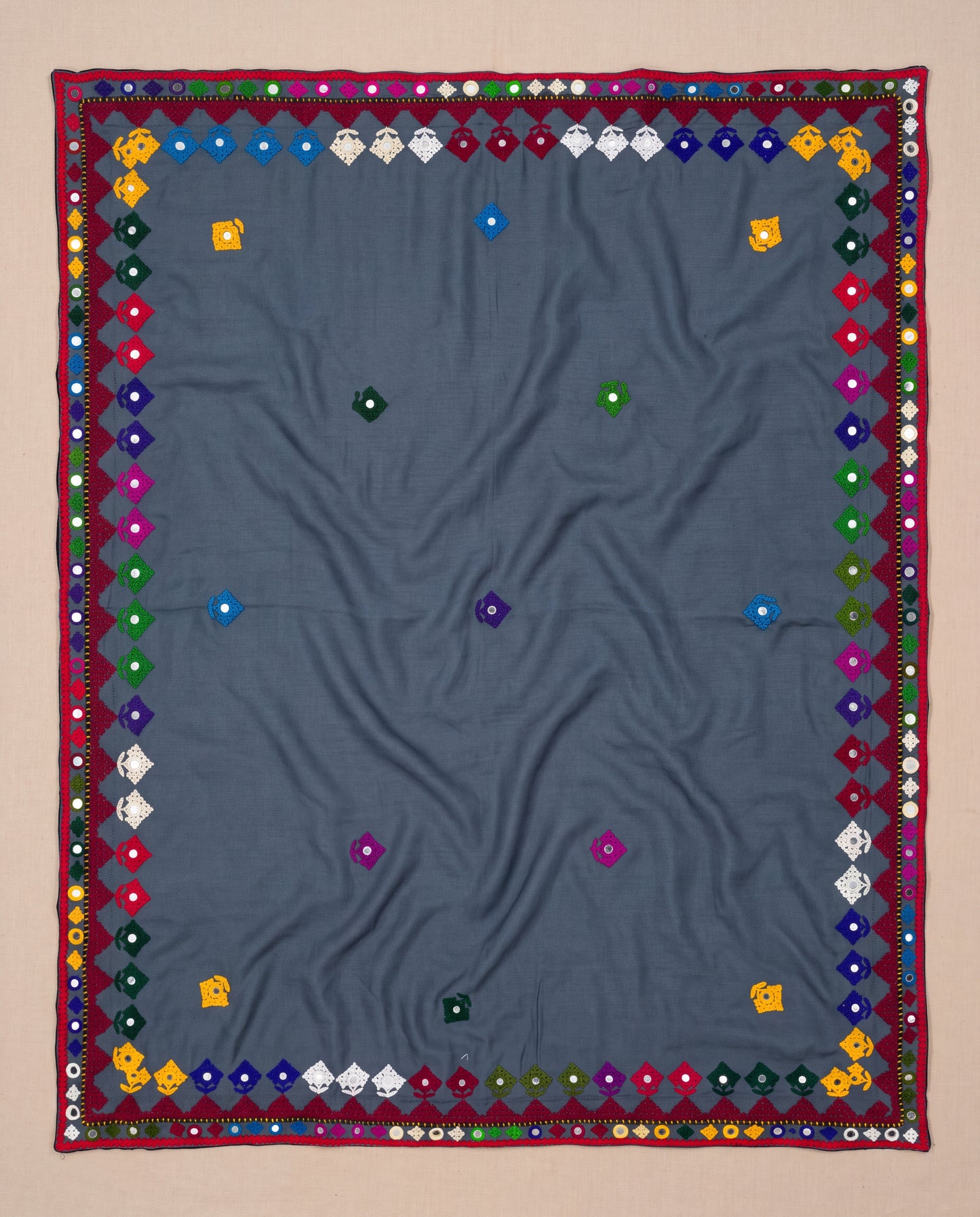 Charcoal Grey Hurmich Hand Embroidered Swiss Lawn Shawl