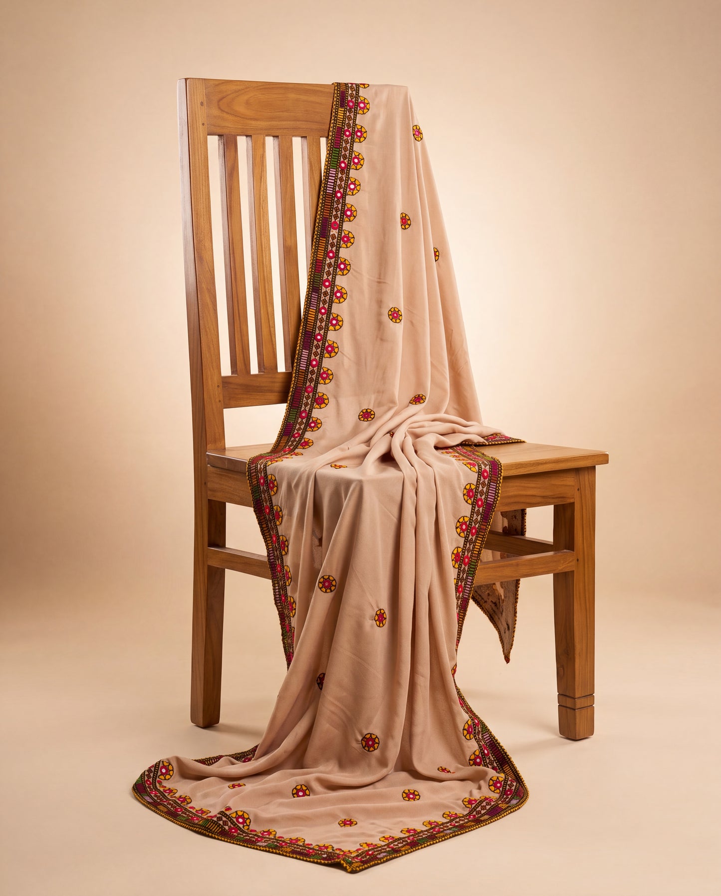 Beige Balochi Hand Embroidered Swiss Lawn Shawl