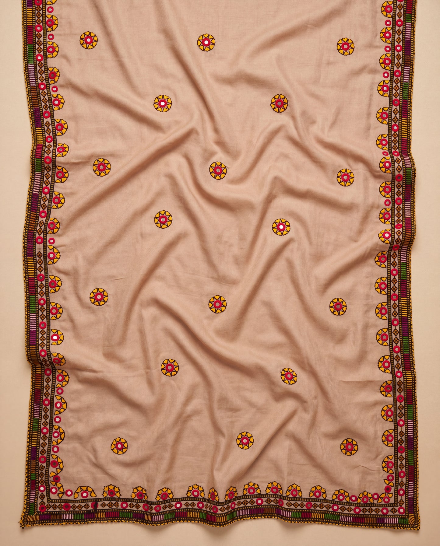 Beige Balochi Hand Embroidered Swiss Lawn Shawl