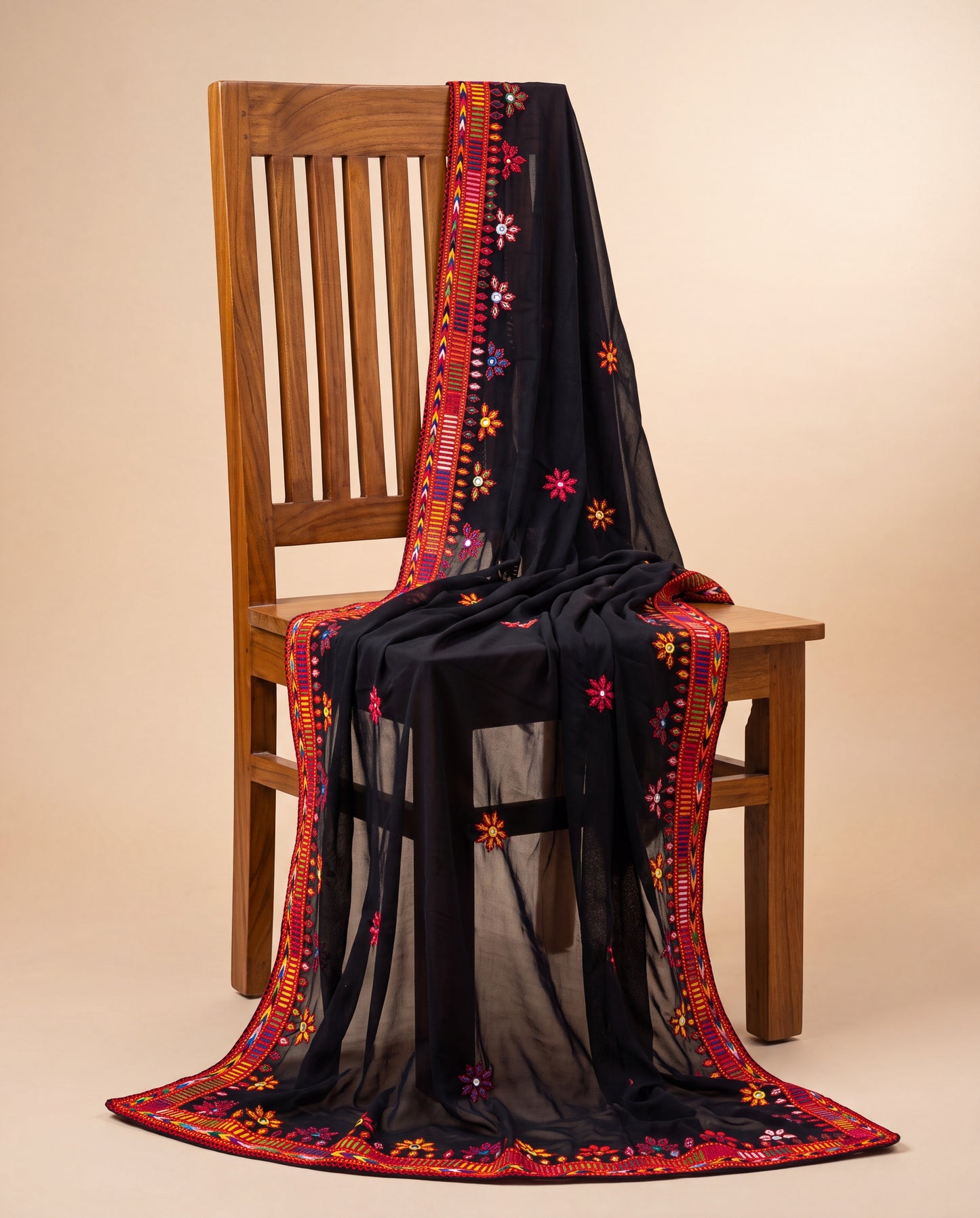 Black Balochi Hand Embroidered Swiss Lawn Shawl
