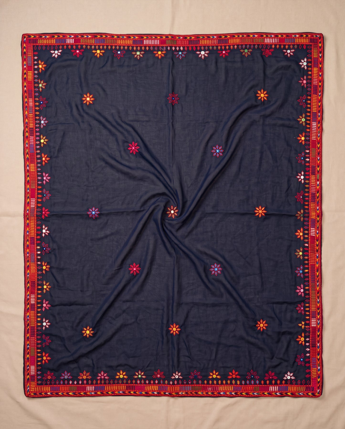 Black Balochi Hand Embroidered Swiss Lawn Shawl
