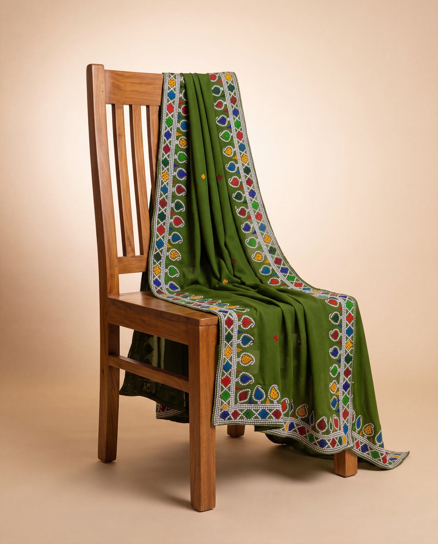 Green Hurmich Mirror Work Swiss Lawn Shawl