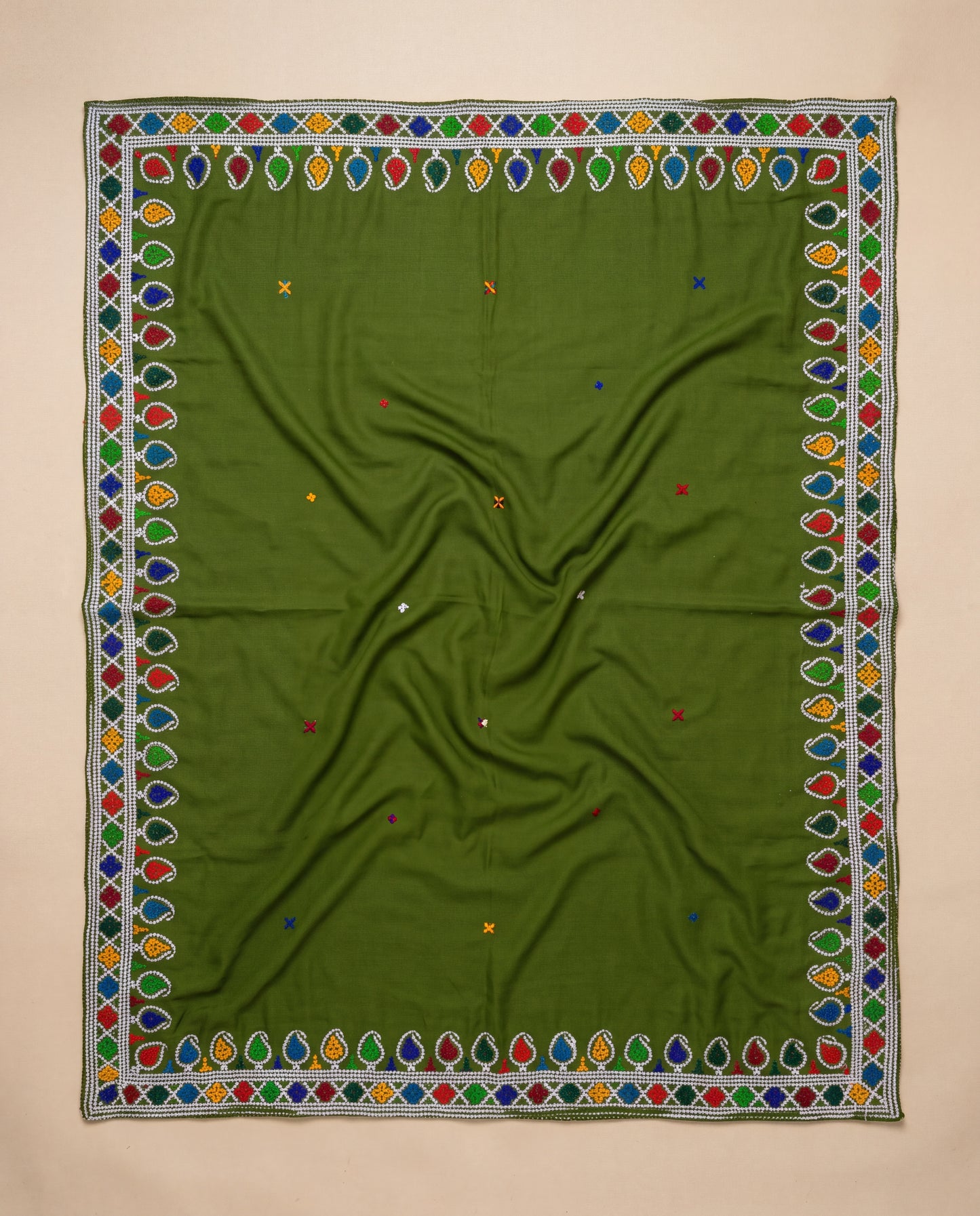 Green Hurmich Mirror Work Swiss Lawn Shawl