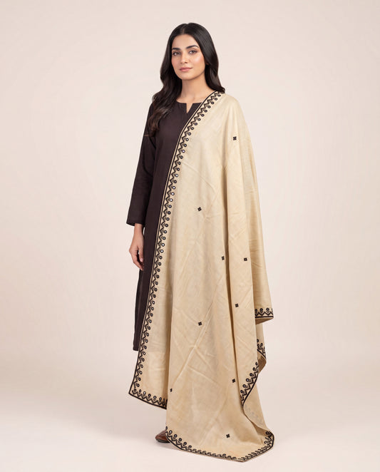 Ivory Hurmich Hand Embroidered Wool Shawl