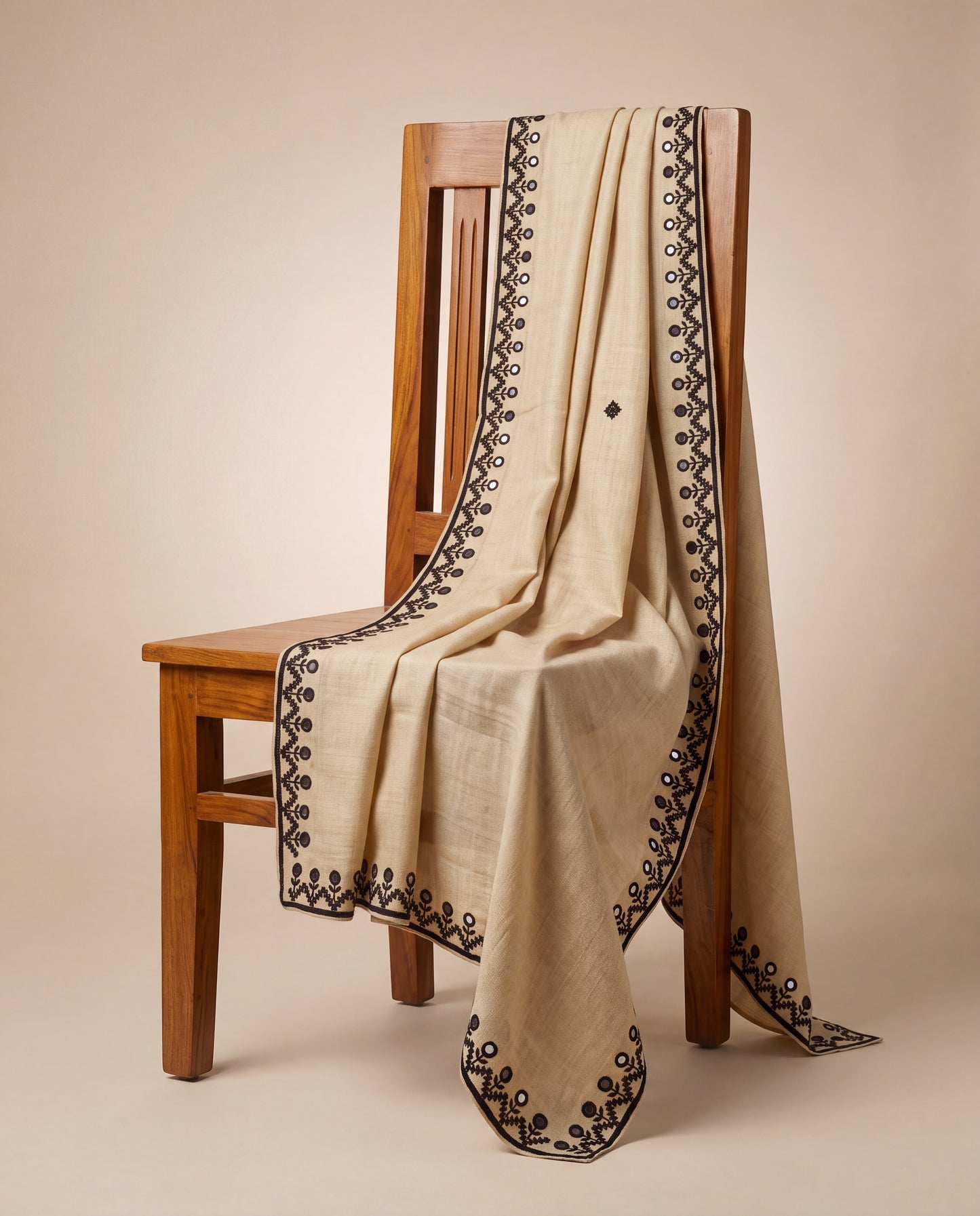 Ivory Hurmich Hand Embroidered Wool Shawl