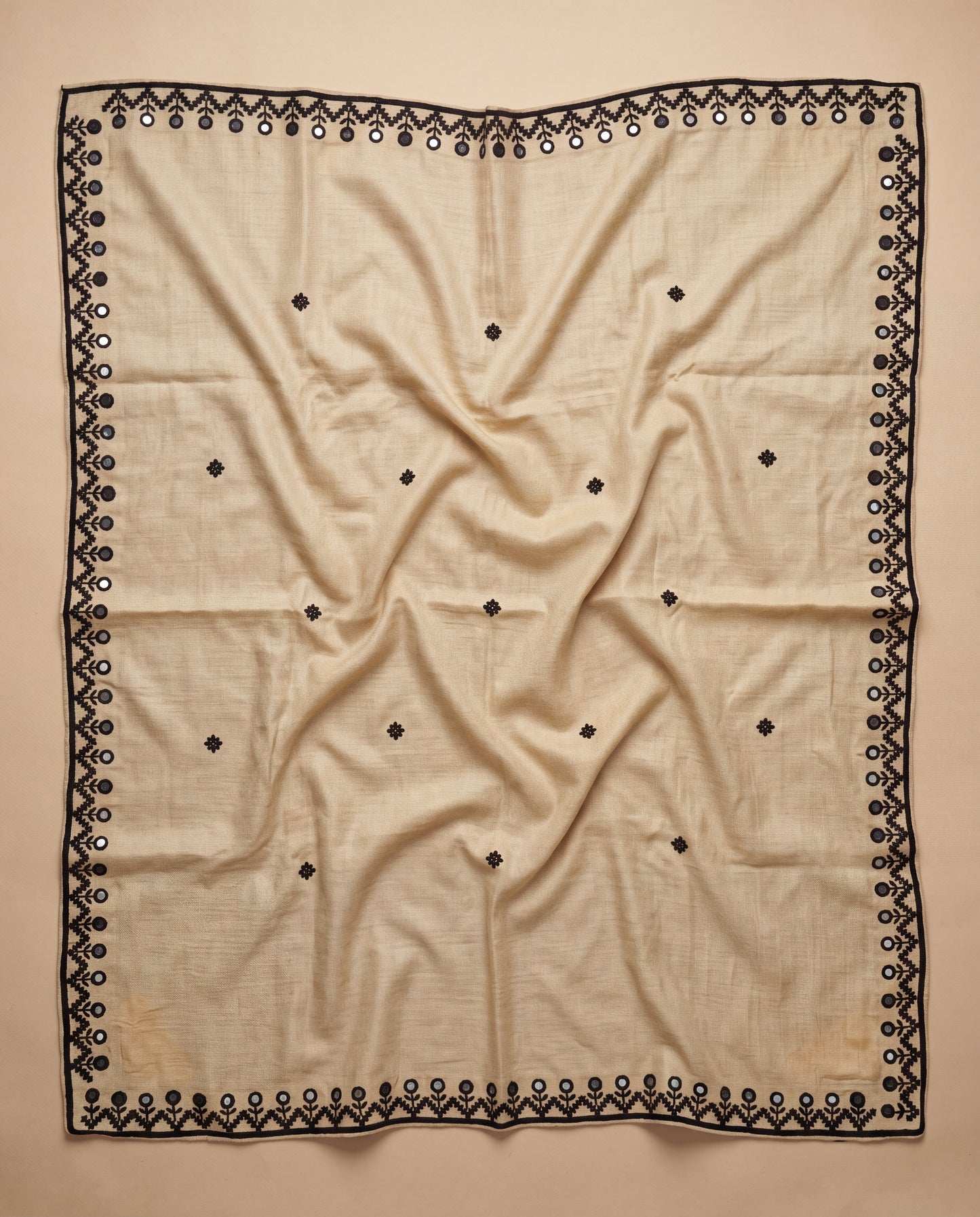 Ivory Hurmich Hand Embroidered Wool Shawl