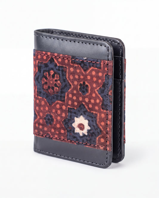 Ajrak Block Print Leather Card Holder - Black