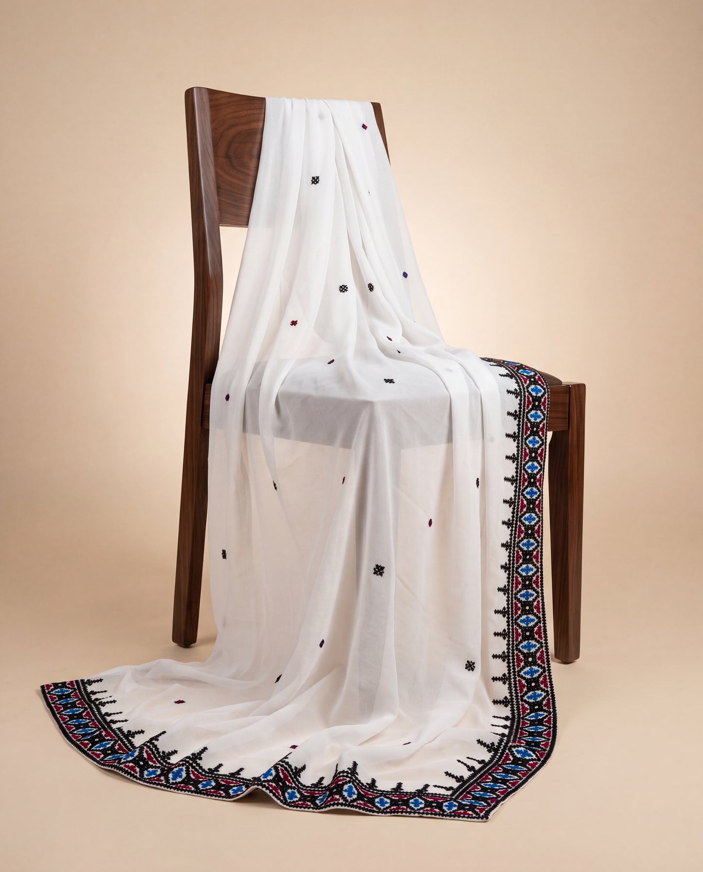 White Hurmich Hand Embroidered Swiss Lawn Shawl