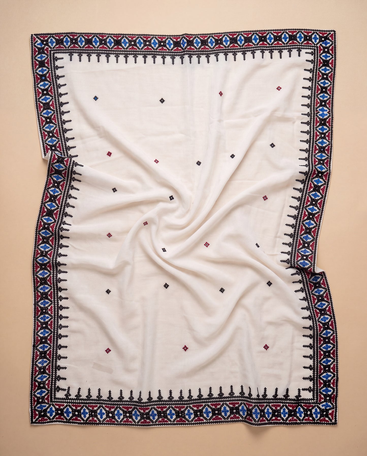 White Hurmich Hand Embroidered Swiss Lawn Shawl