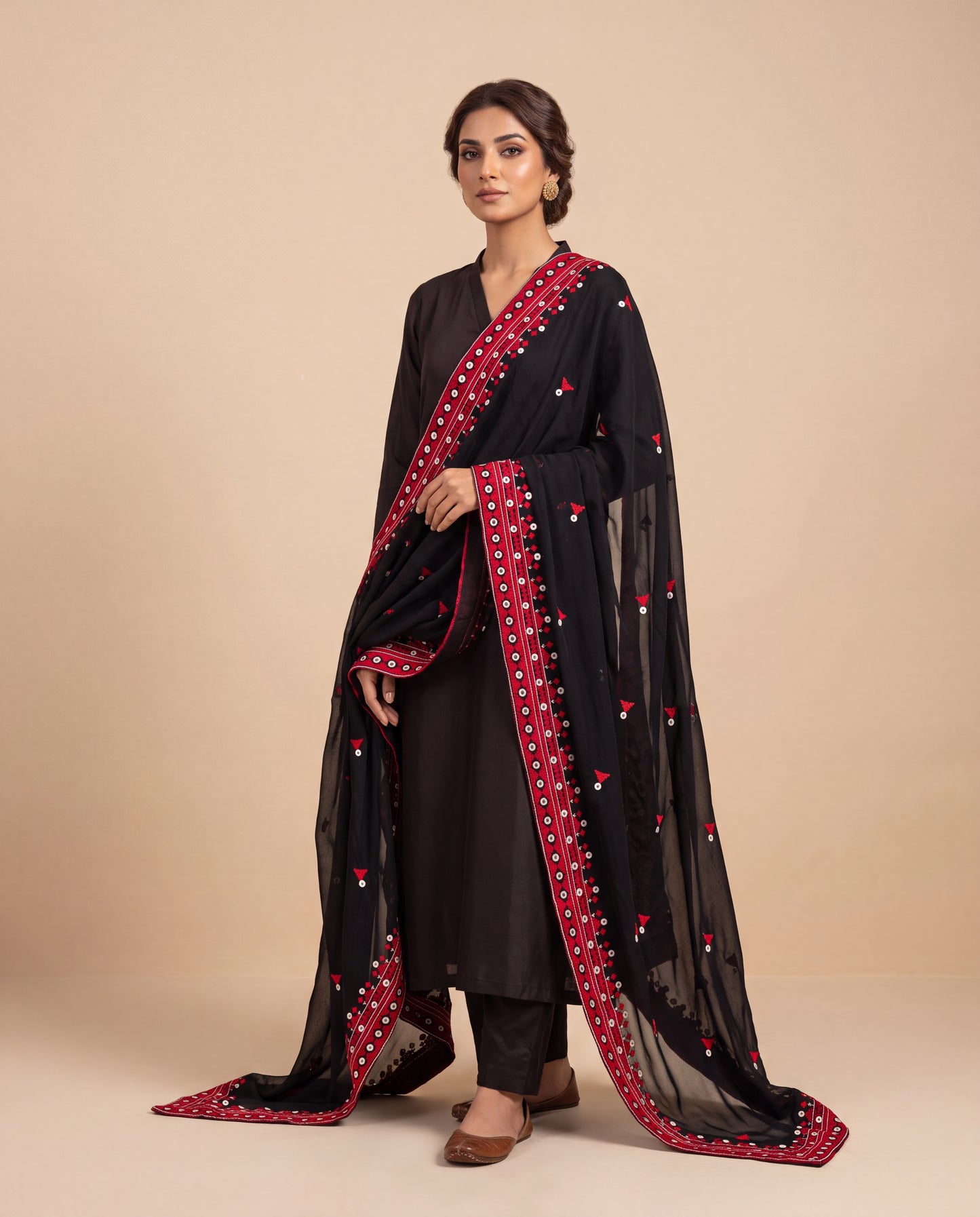 Black Hurmich Hand Embroidered Swiss Lawn Shawl