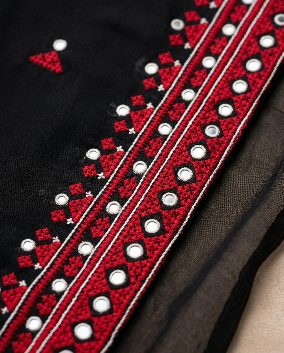 Black Hurmich Hand Embroidered Swiss Lawn Shawl