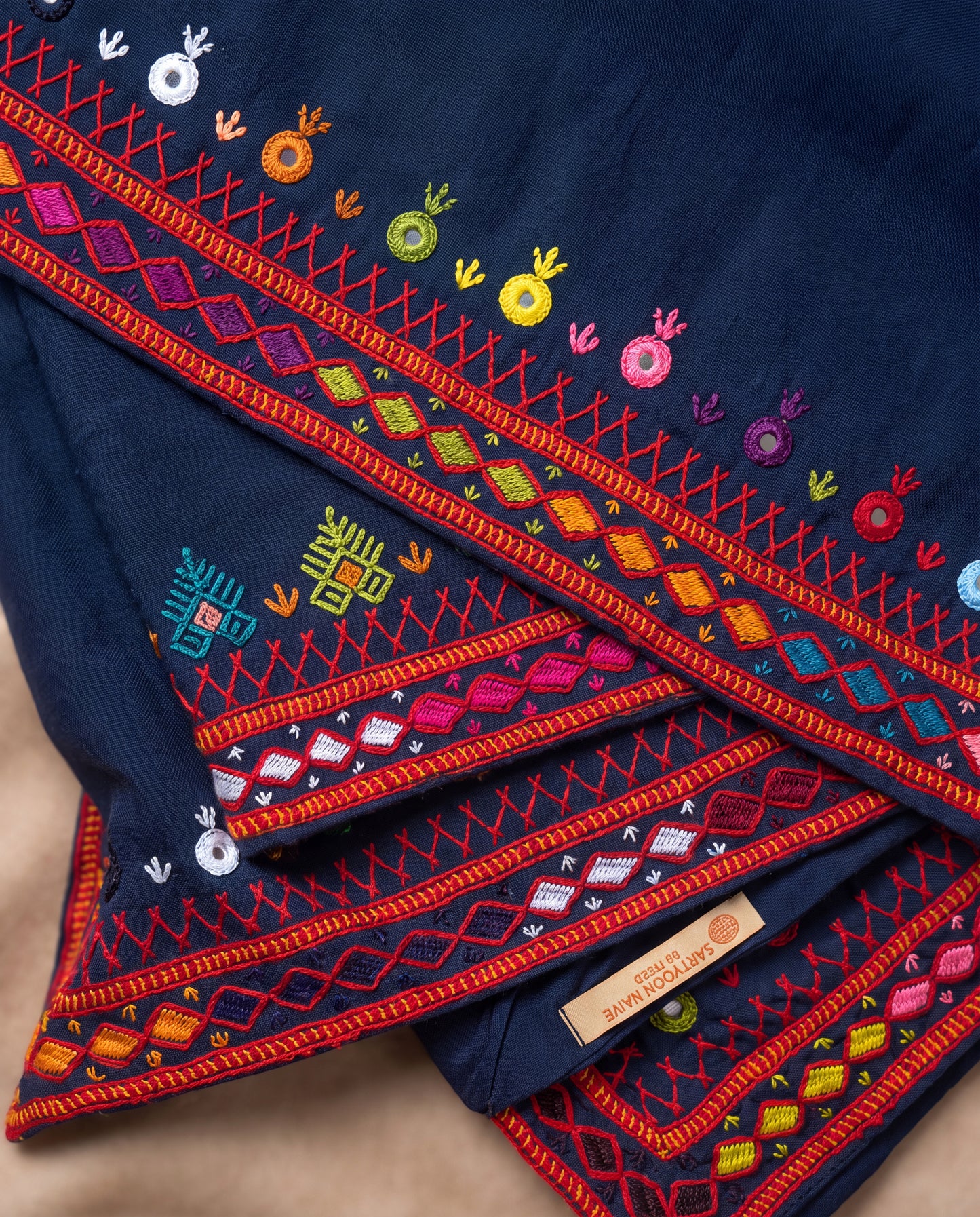 Navy Balochi Hand Embroidered Swiss Lawn Shawl
