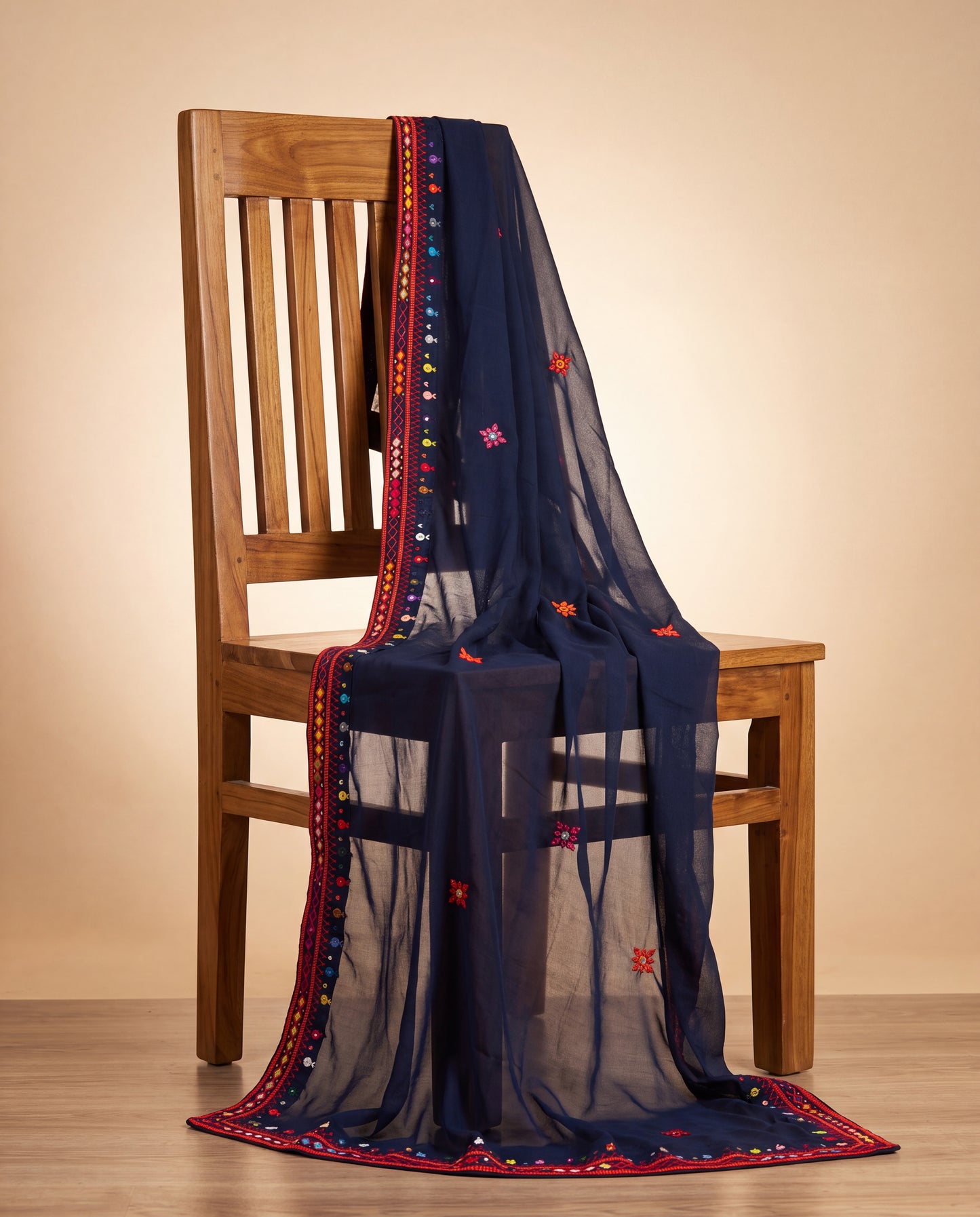 Navy Balochi Hand Embroidered Swiss Lawn Shawl
