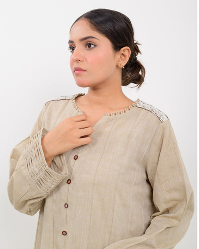 Kachi Sui Embroidered Khadi Shirt SSR-1667