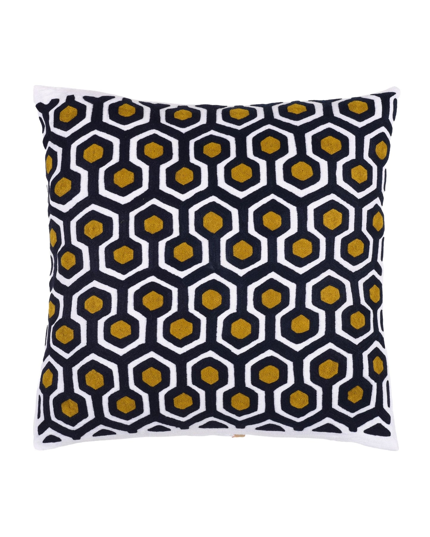 Decorative pillow with geometric pattern on a white background