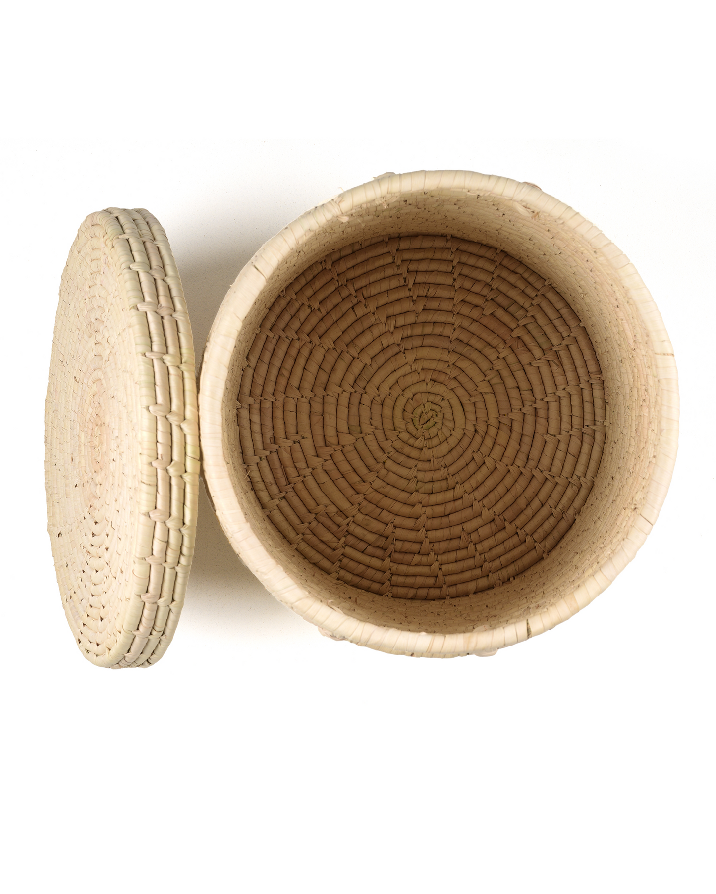 Bamboo basket with lid on a white background
