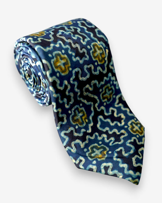 Navy Blue Geometric Silk Tie