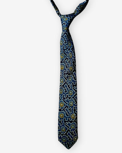 Navy Blue Geometric Silk Tie