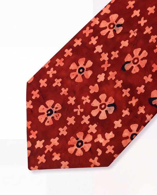Natural Dye Silk Necktie Maroon Mosaic