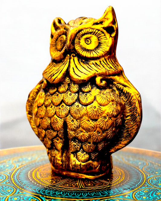 GOLDEN OWL CLAY SCULPTURE