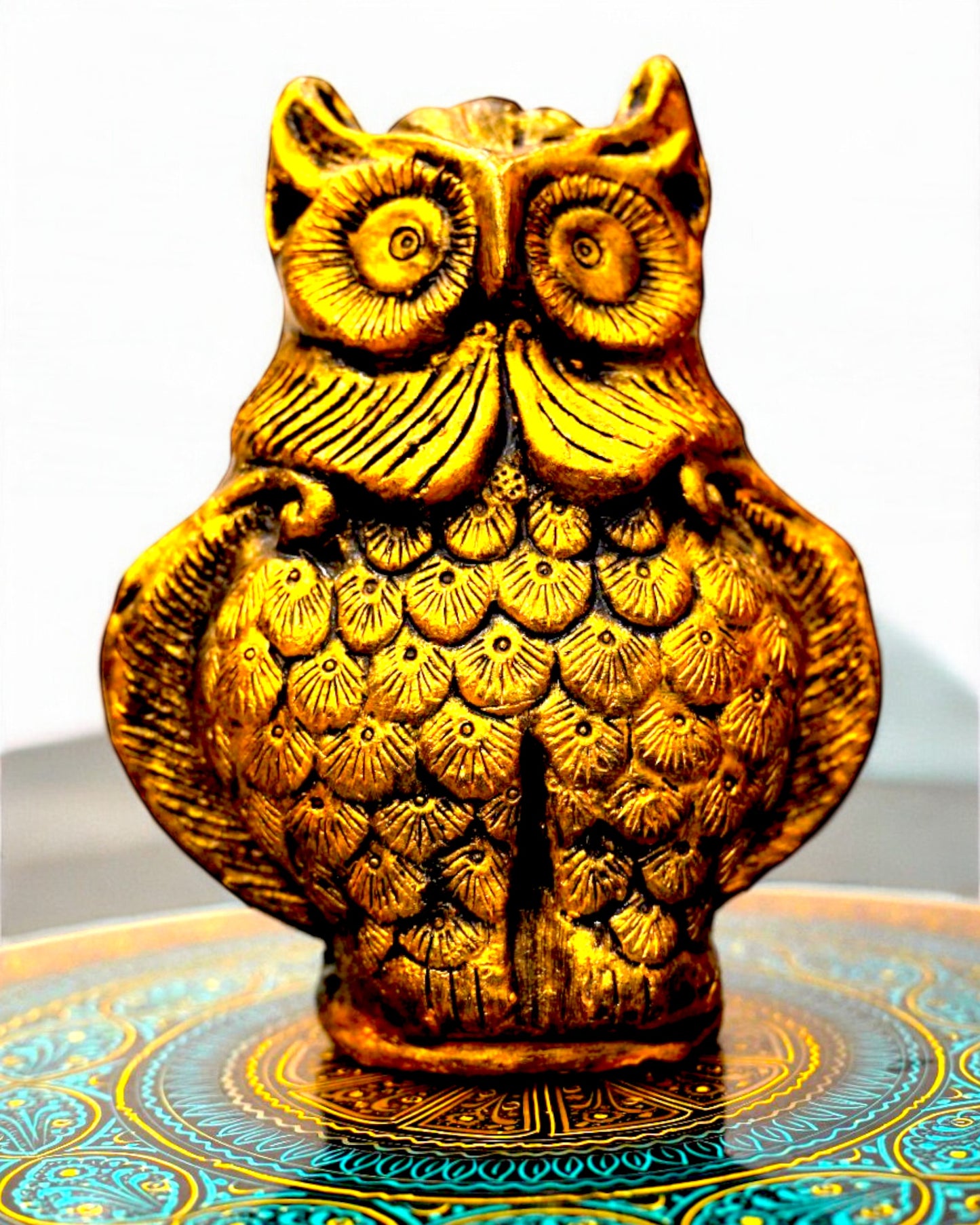 GOLDEN OWL CLAY SCULPTURE