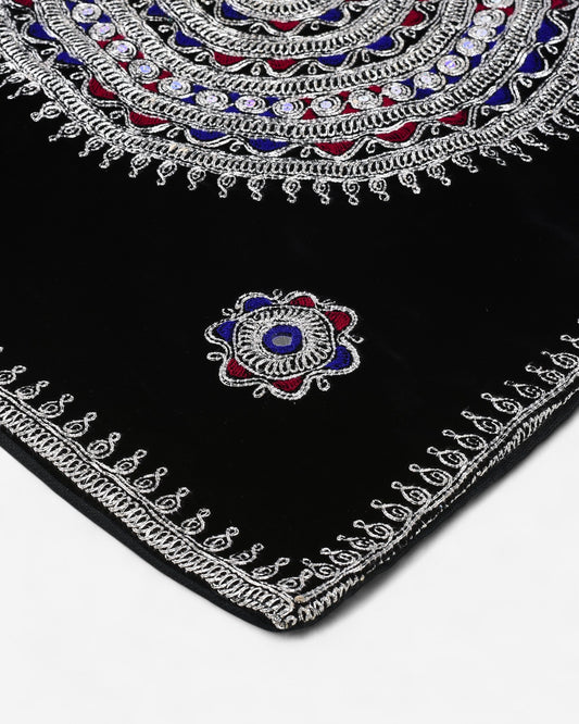Mukaish Embroidered Cushion Cover Silver-SSR-1289