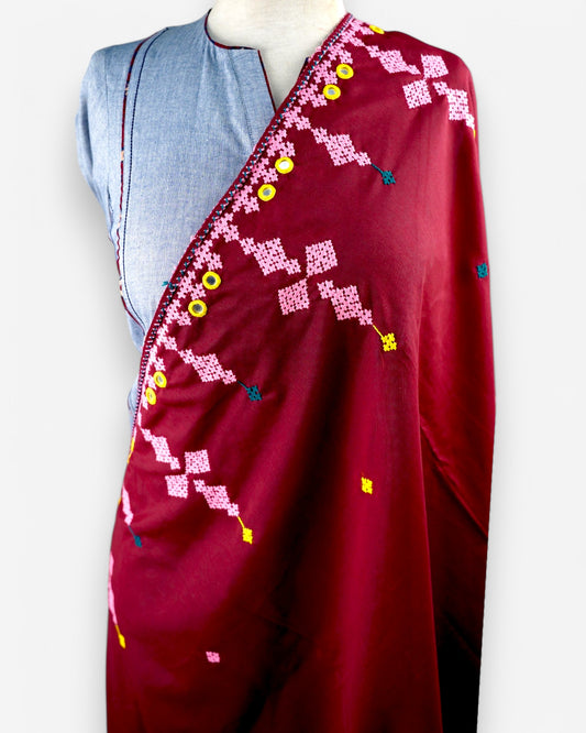 HURMUCH EMBRODIERY SHAWL MAROON