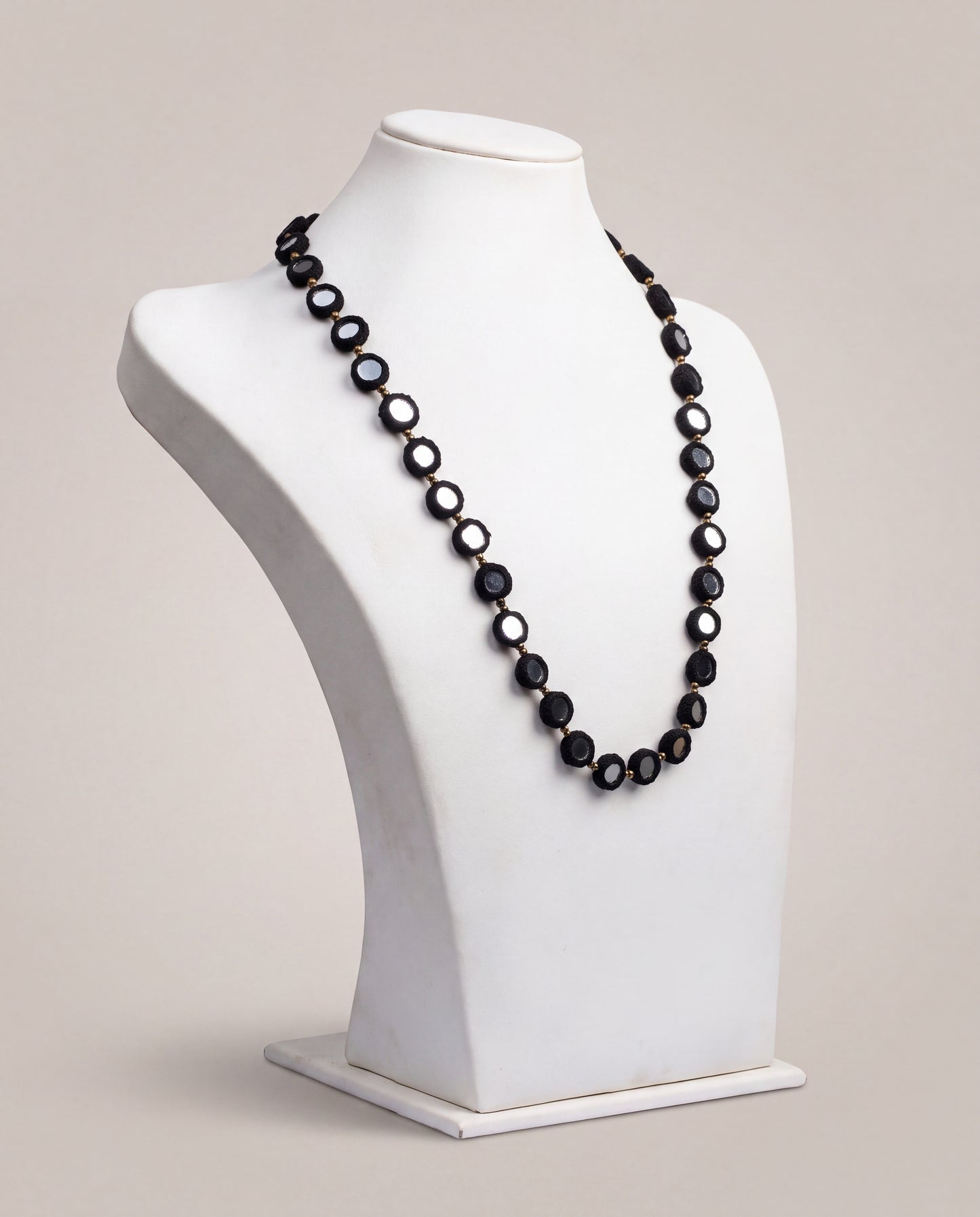 Handcrafted Balochi Mirror Work Crochet Necklace in Black with Brass Beads