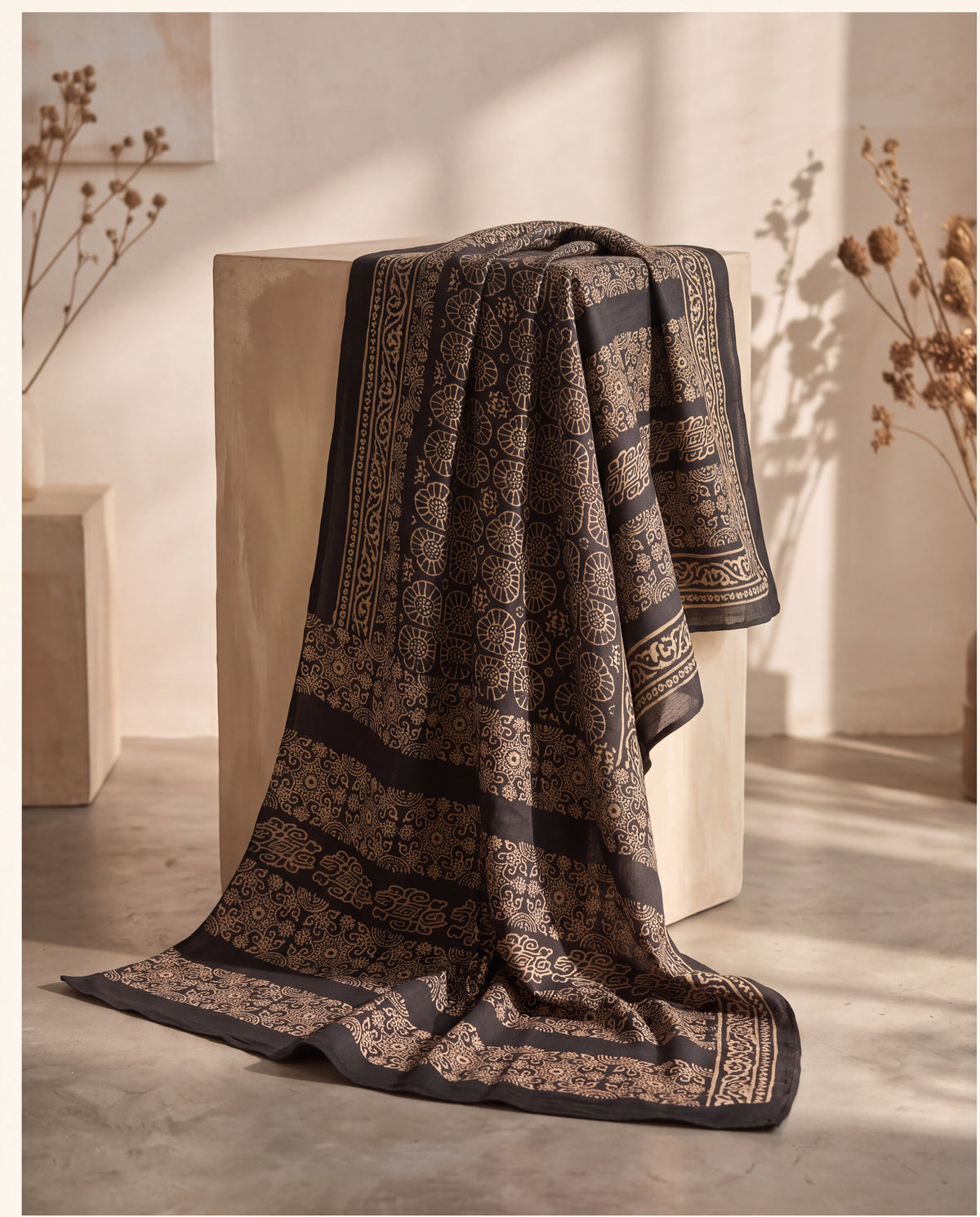 Silk Stole Hand Block Printed