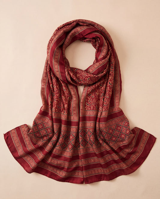 Silk Stole Hand Block Printed