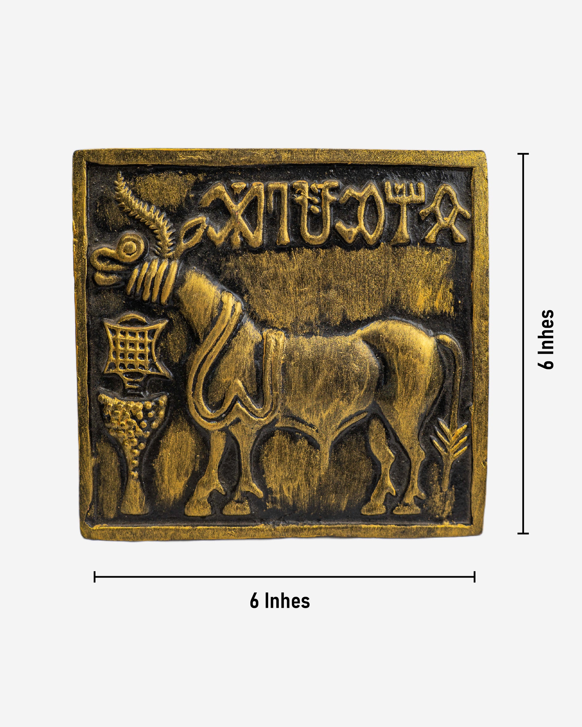 Bronze plaque with a bull and ancient script, Clay Sculpture. Mohen-Jo-Daro Ancient Seal Clay