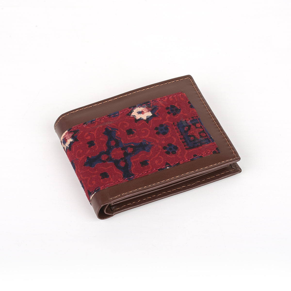 Ajrak Block-Print Leather Wallet - Brown