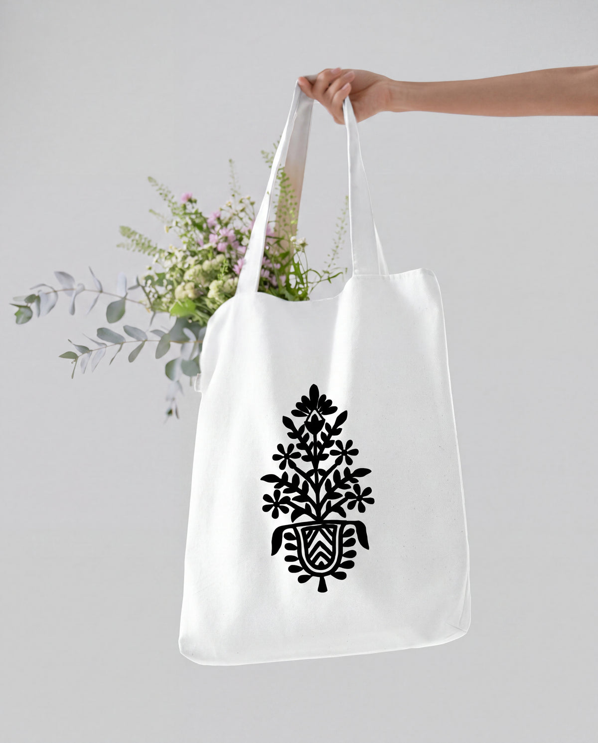 Folk Floral Vase Art Tote Bag