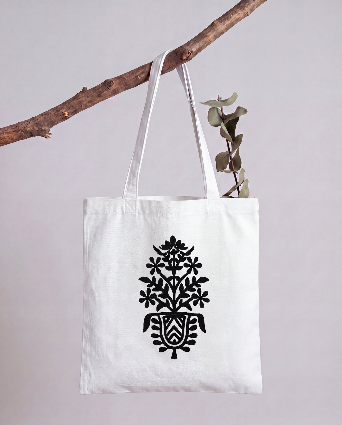 Folk Floral Vase Art Tote Bag