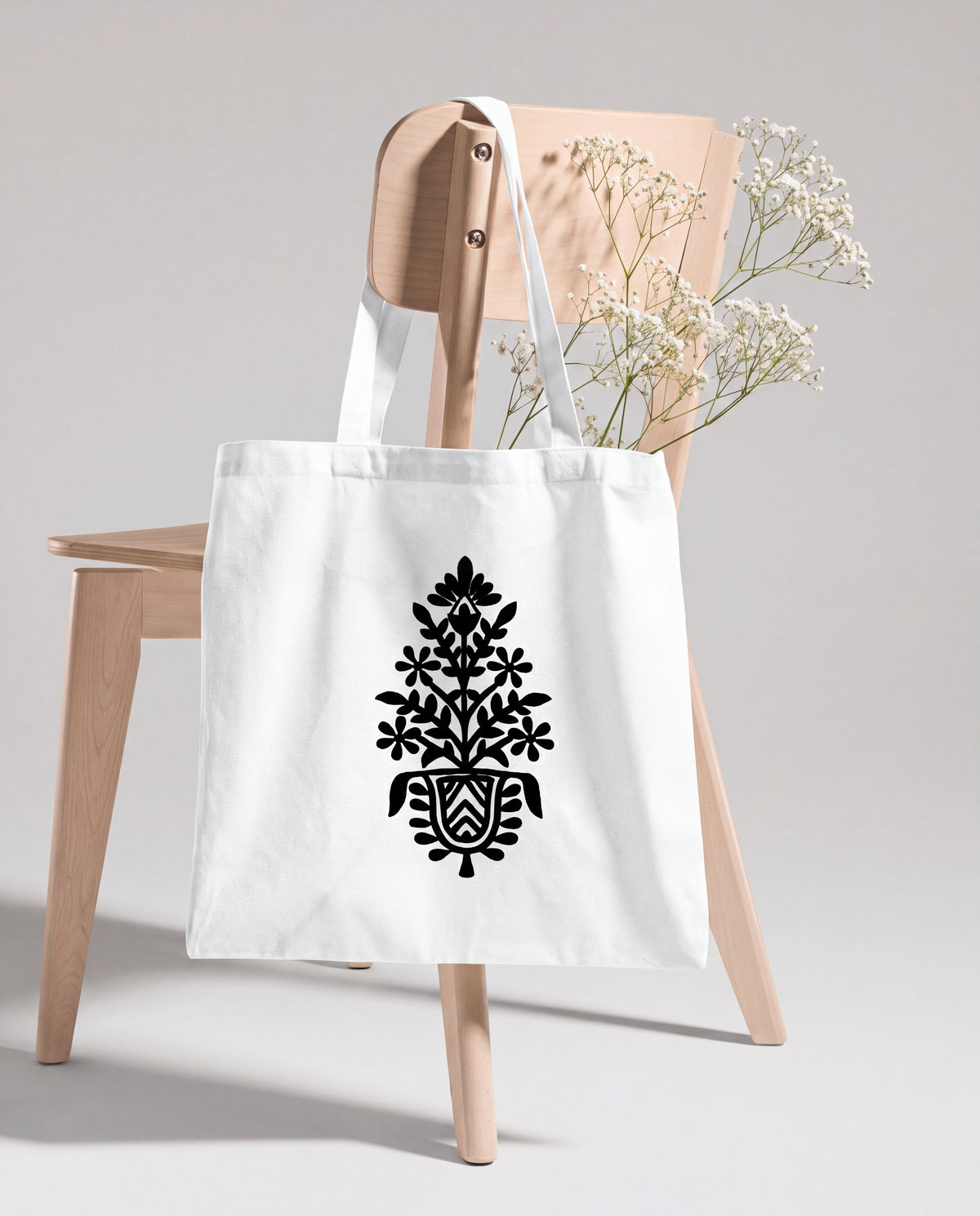Folk Floral Vase Art Tote Bag