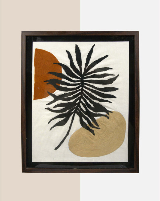Wall hanging framed  kundi craft artwork with a floral design on a beige background
