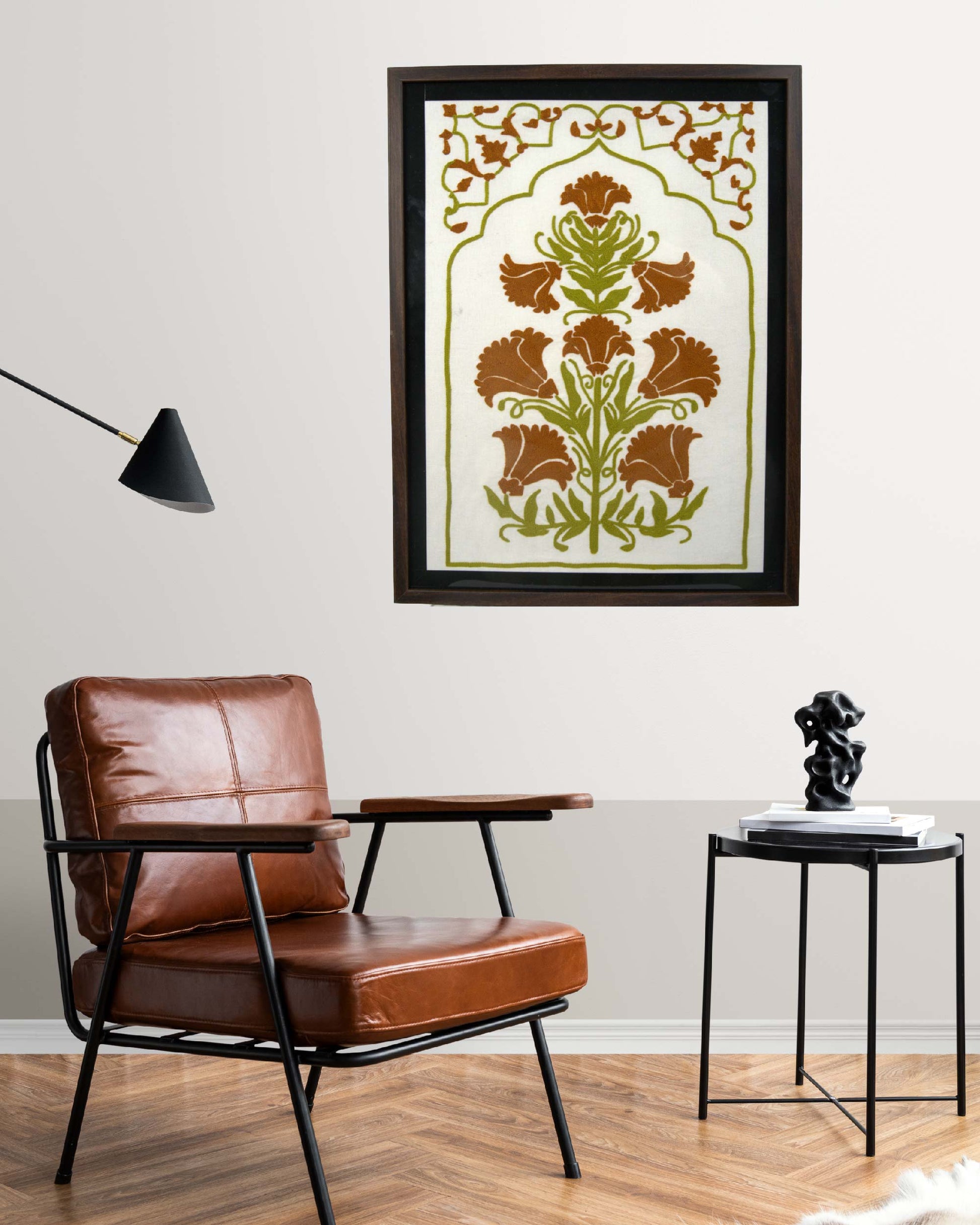Wall hanging framed  kundi craft artwork with a floral design