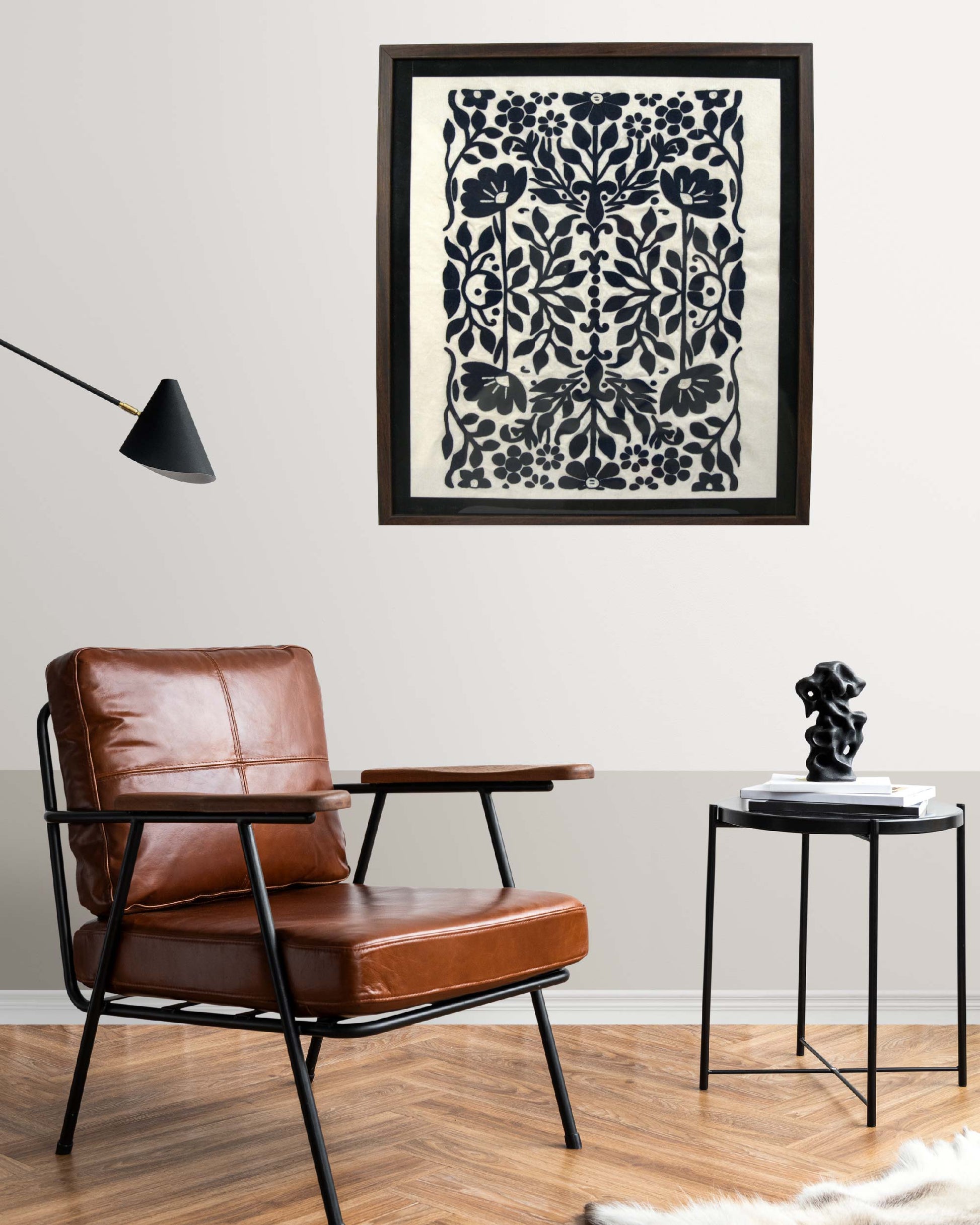 Wall hanging framed  kundi craft artwork with a floral design