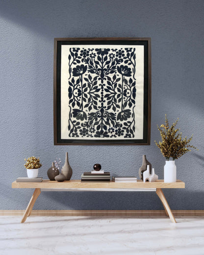 Wall hanging framed  kundi craft artwork with a floral design