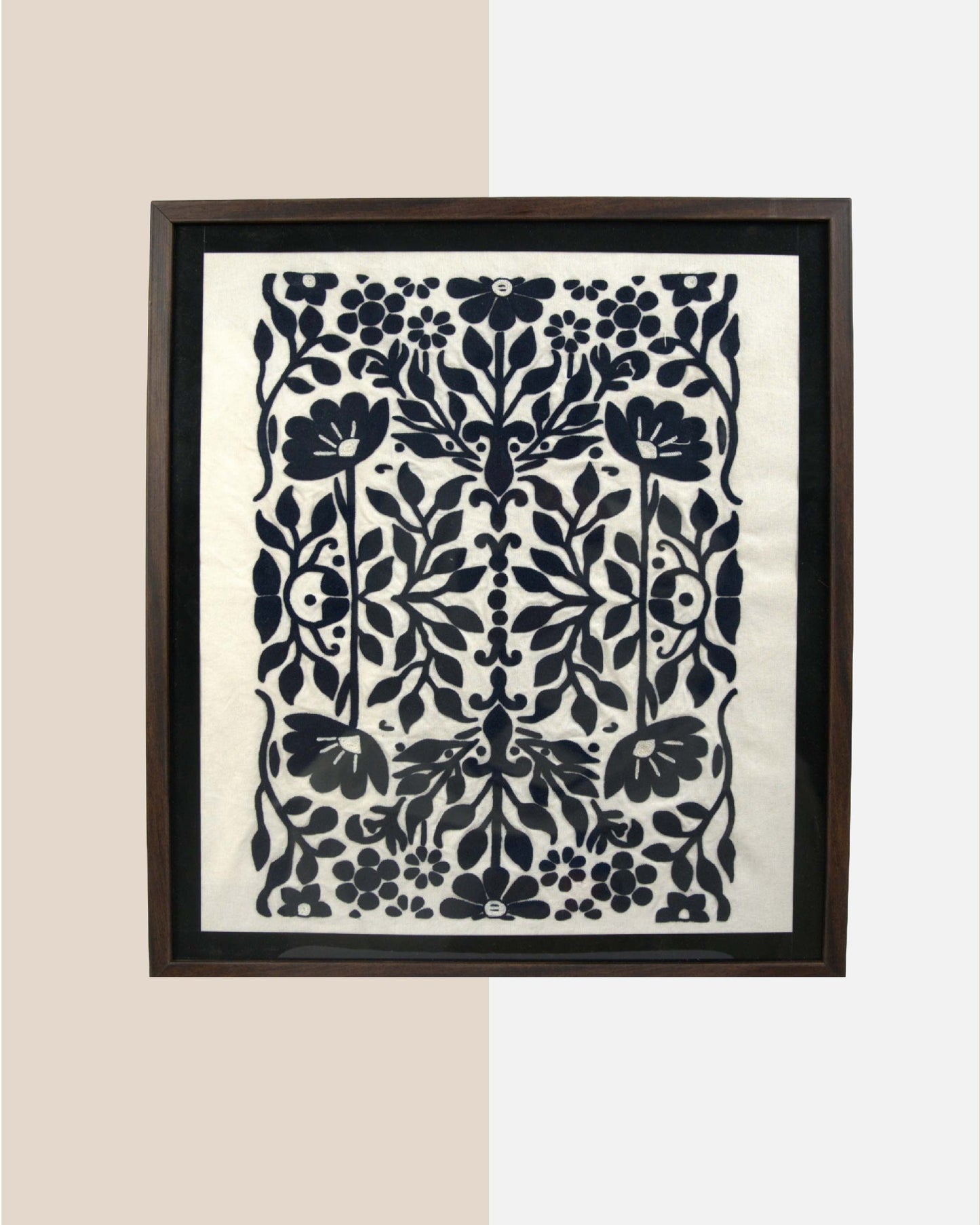 Wall hanging framed  kundi craft artwork with a floral design
