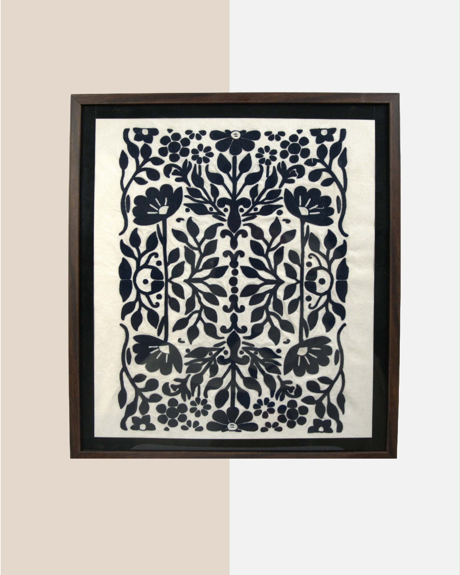 Wall hanging framed  kundi craft artwork with a floral design