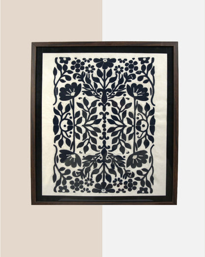Wall hanging framed  kundi craft artwork with a floral design
