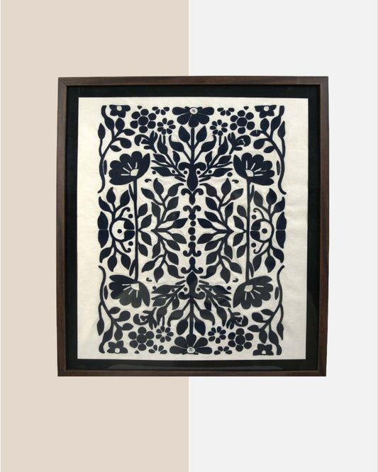 Wall hanging framed  kundi craft artwork with a floral design