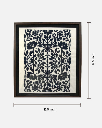 Wall hanging framed  kundi craft artwork with a floral design