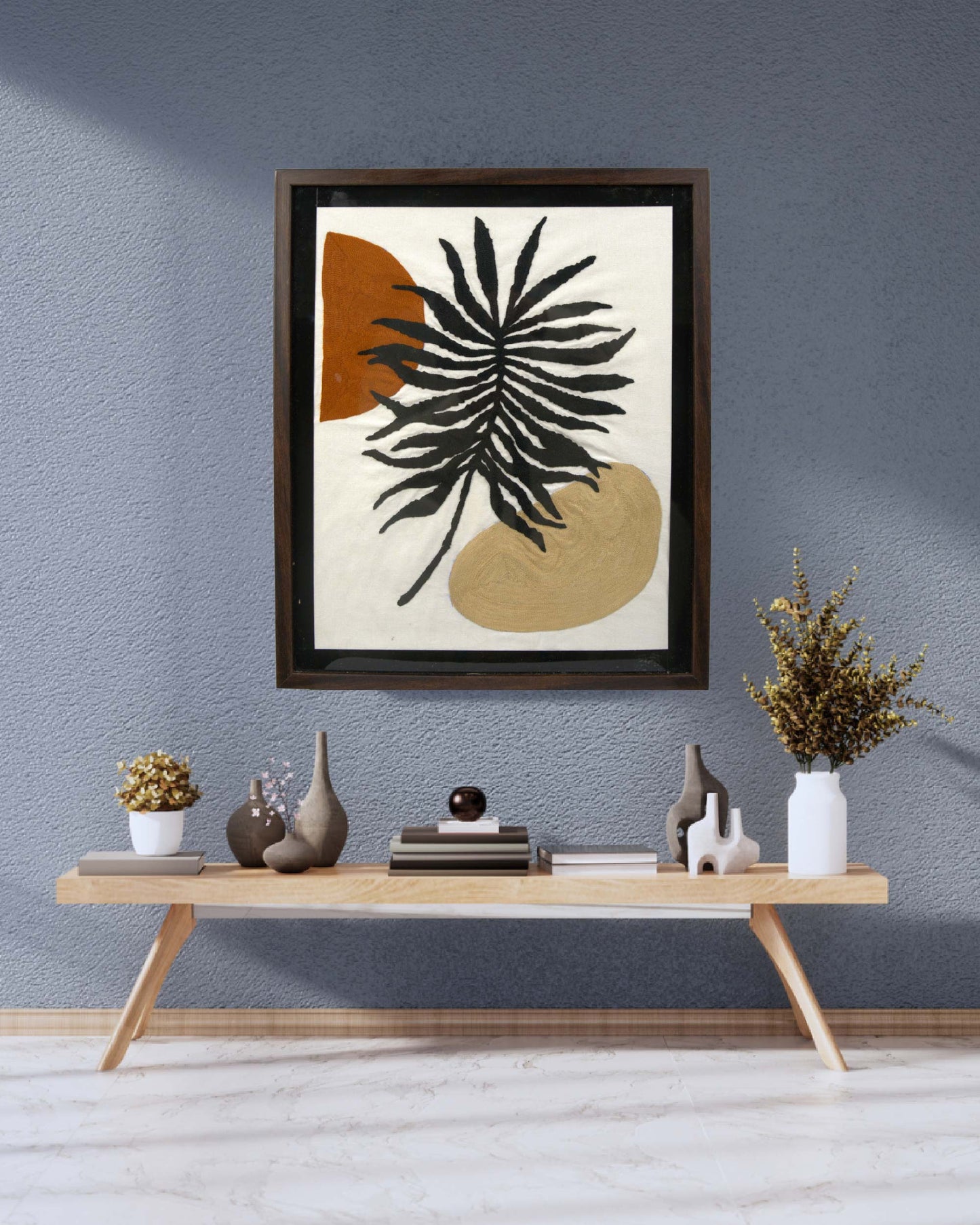 Wall hanging framed  kundi craft artwork with a floral design