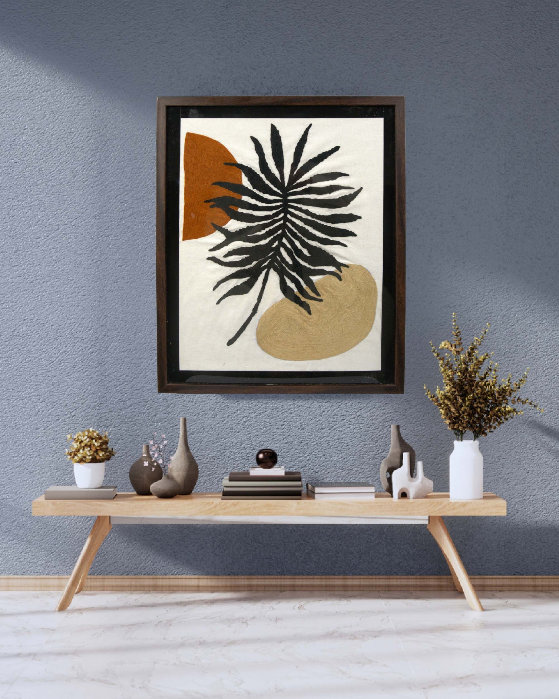 Wall hanging framed  kundi craft artwork with a floral design