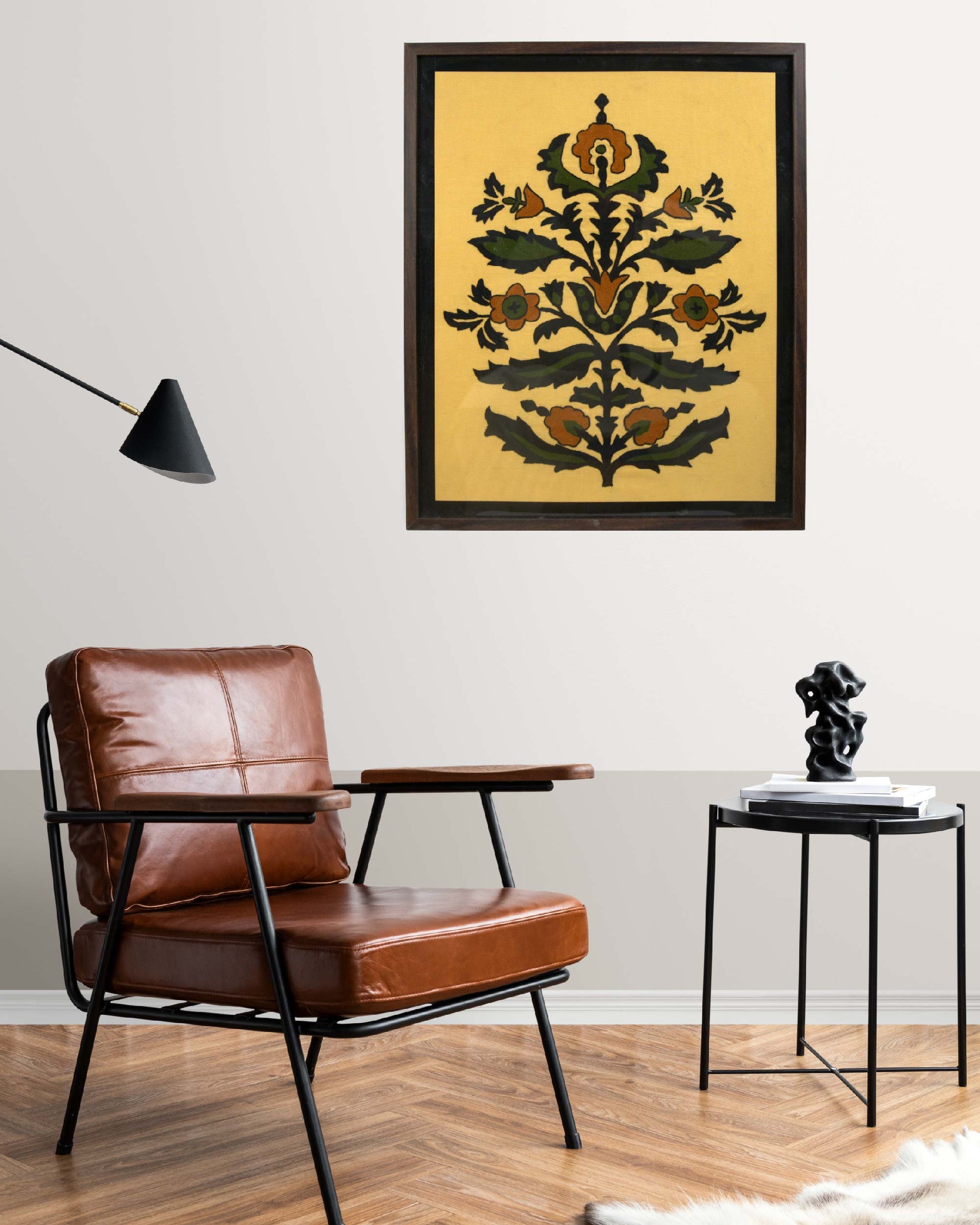 Wall hanging framed  kundi craft artwork with a floral design