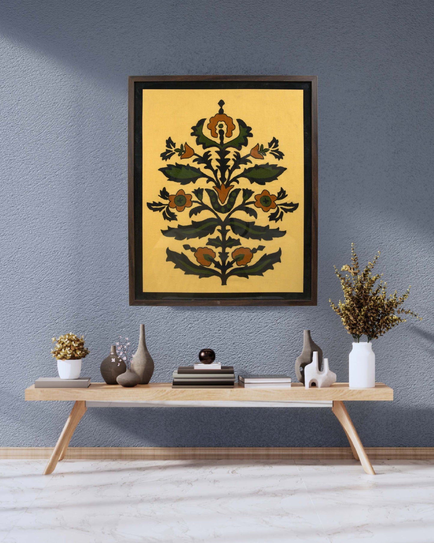 Wall hanging framed  kundi craft artwork with a floral design