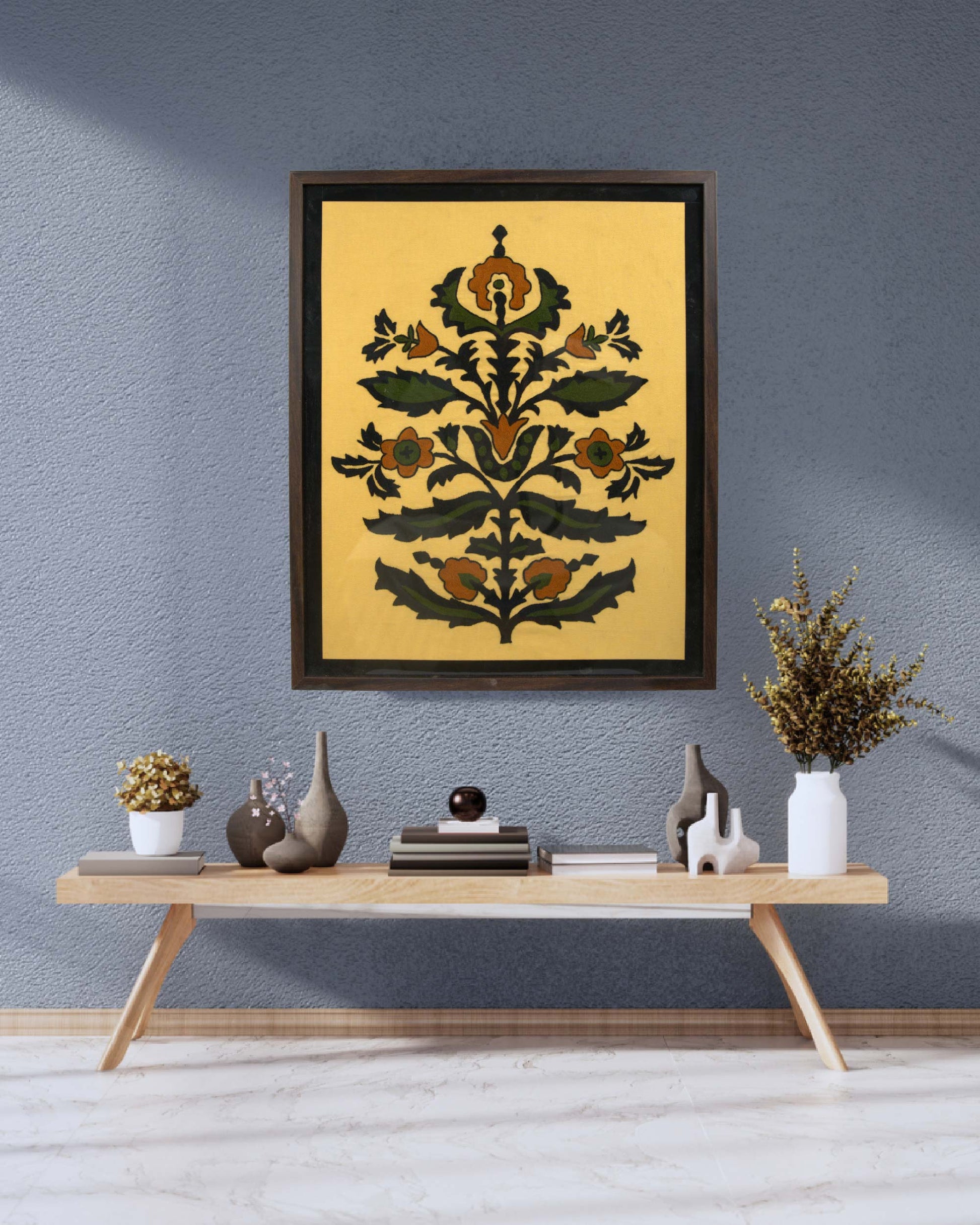 Wall hanging framed  kundi craft artwork with a floral design