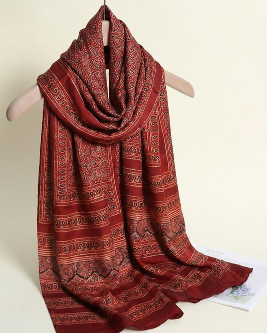 Silk Stole Hand Block Printed